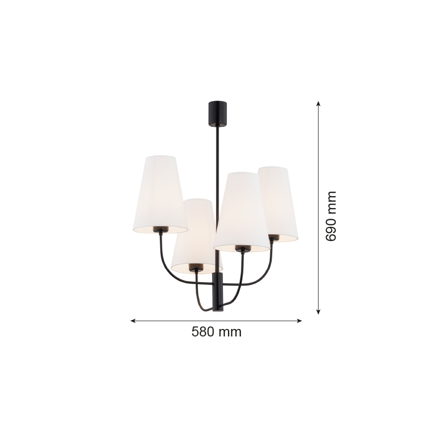 Argon 1822 - Candelabro suspenso SAFIANO 4xE27/15W/230V preto