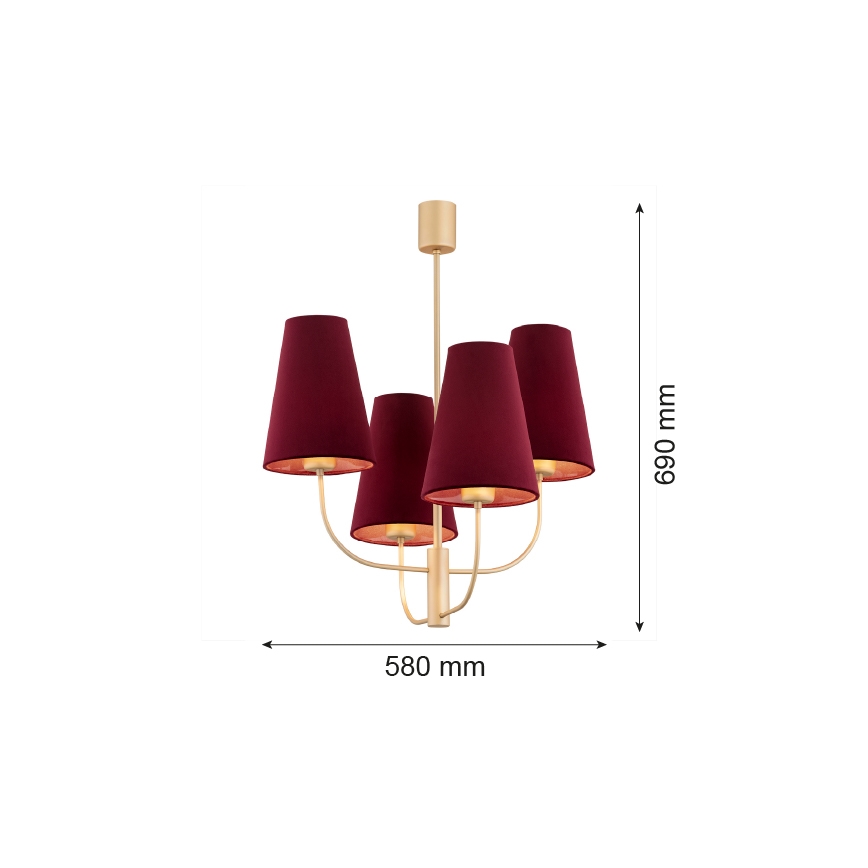 Argon 1827 - Candelabro suspenso SAFIANO 4xE27/15W/230V borgonha