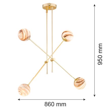 Argon 1840 - Candelabro suspenso ABSOS 4xE14/7W/230V alabastro dourada