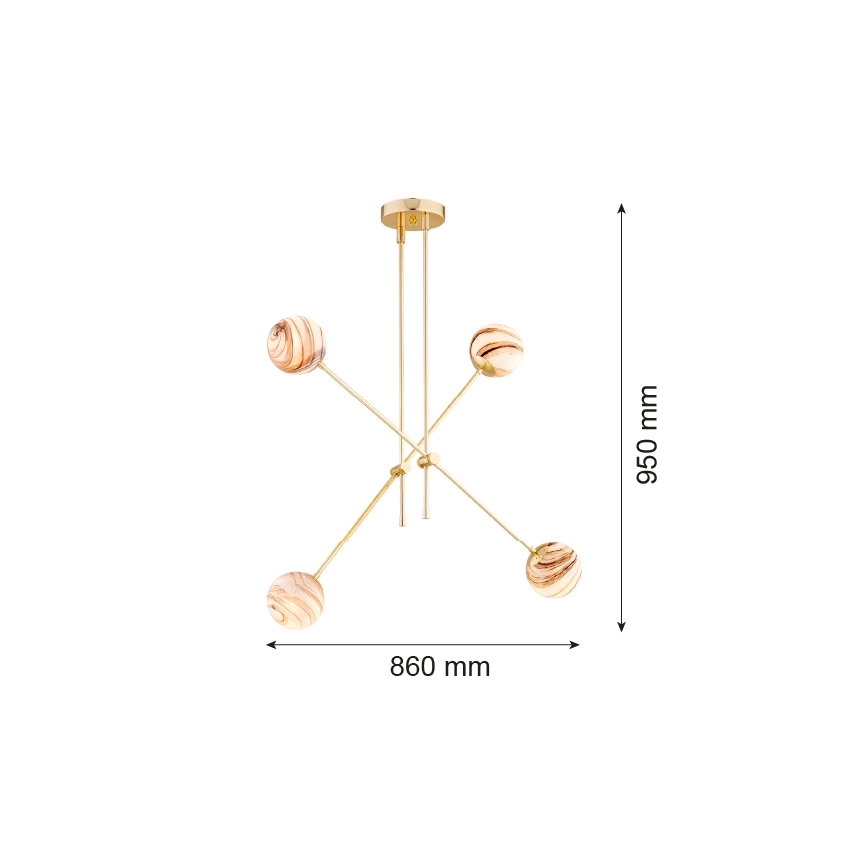 Argon 1840 - Candelabro suspenso ABSOS 4xE14/7W/230V alabastro dourada