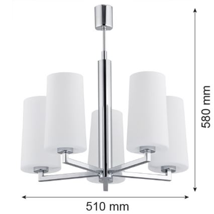 Argon 2053 - Candelabro suspenso CAMELOT 5xE27/15W/230V cromado brilhante