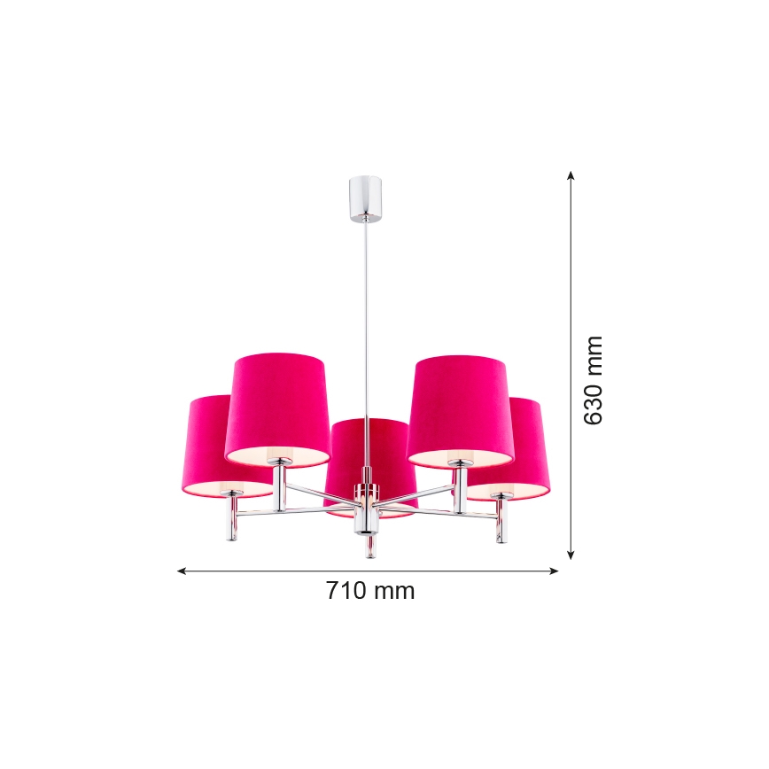 Argon 2075 - Candelabro suspenso BOLZANO 5xE27/15W/230V rosa