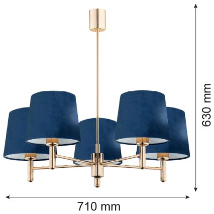 Argon 2086 - Candelabro suspenso PONTE 5xE27/15W/230V azul/latão
