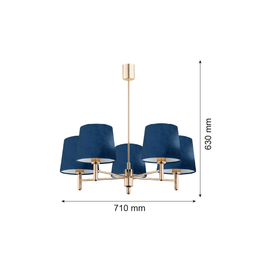 Argon 2086 - Candelabro suspenso PONTE 5xE27/15W/230V azul/latão