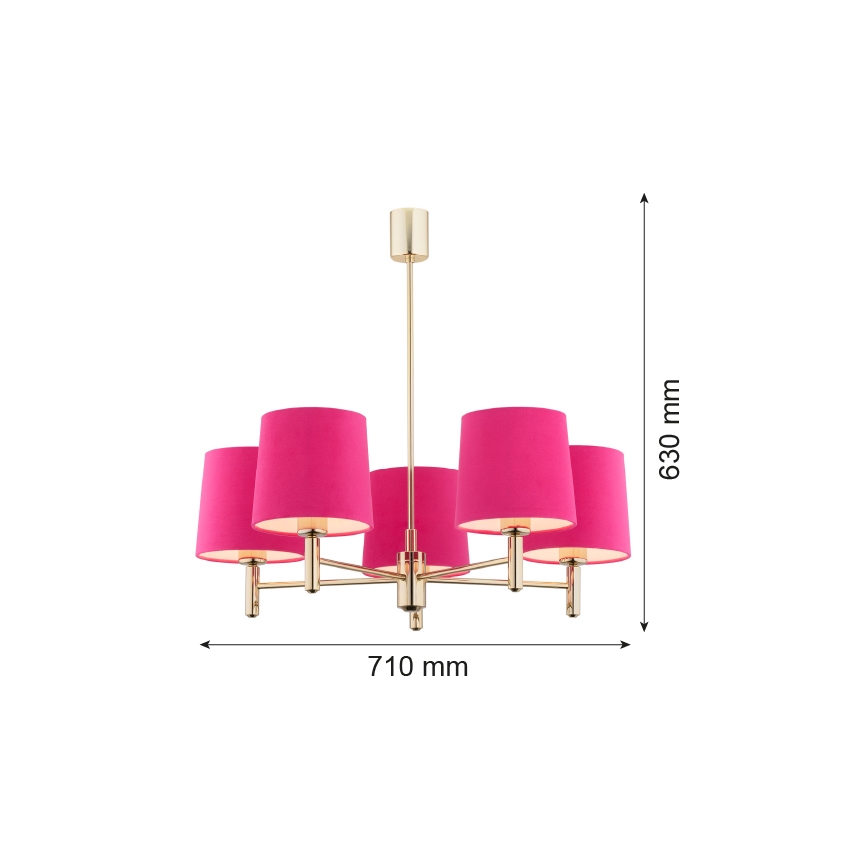 Argon 2089 - Candelabro suspenso PONTE 5xE27/15W/230V rosa/latão