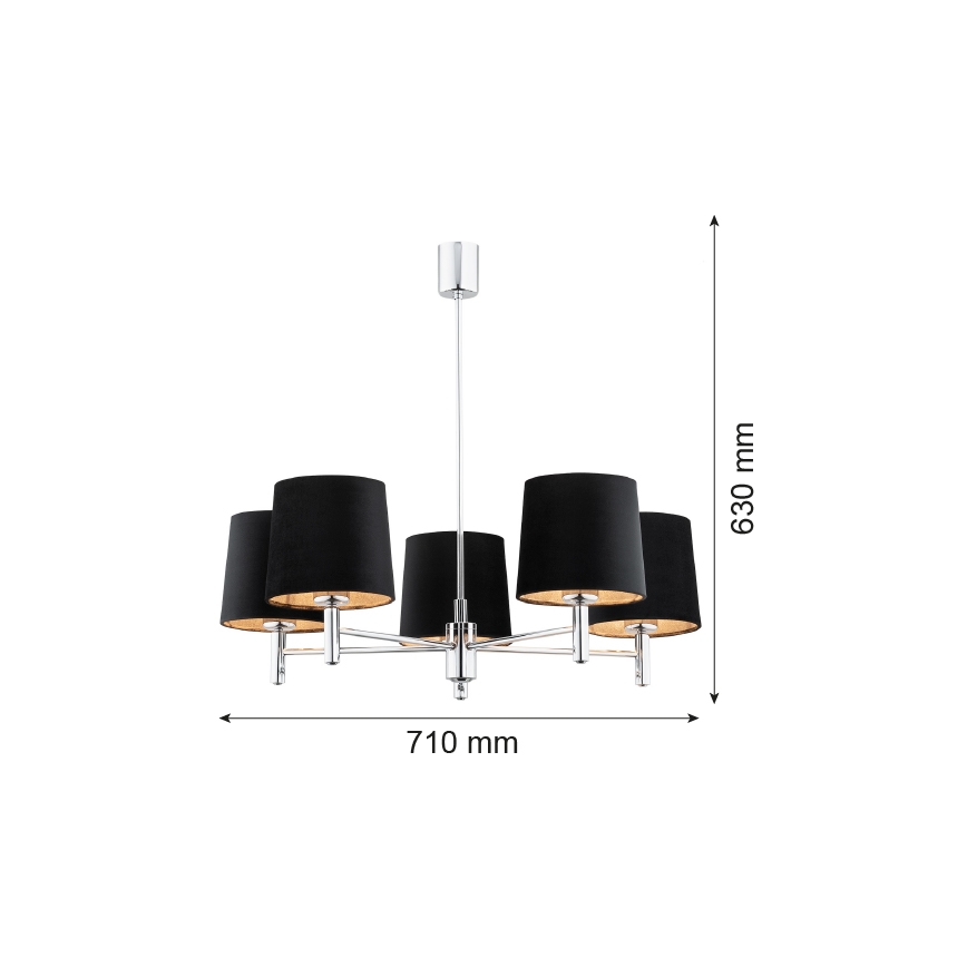 Argon 2104 - Candelabro suspenso BOLZANO 5xE27/15W/230V preto