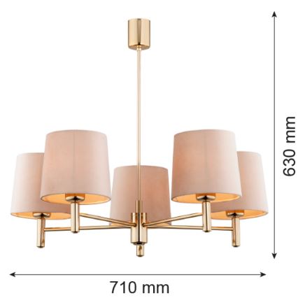 Argon 2105 - Candelabro suspenso PONTE 5xE27/15W/230V latão/bege