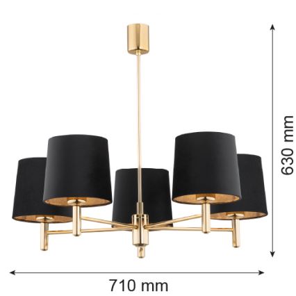 Argon 2107 - Candelabro suspenso PONTE 5xE27/15W/230V latão/preto