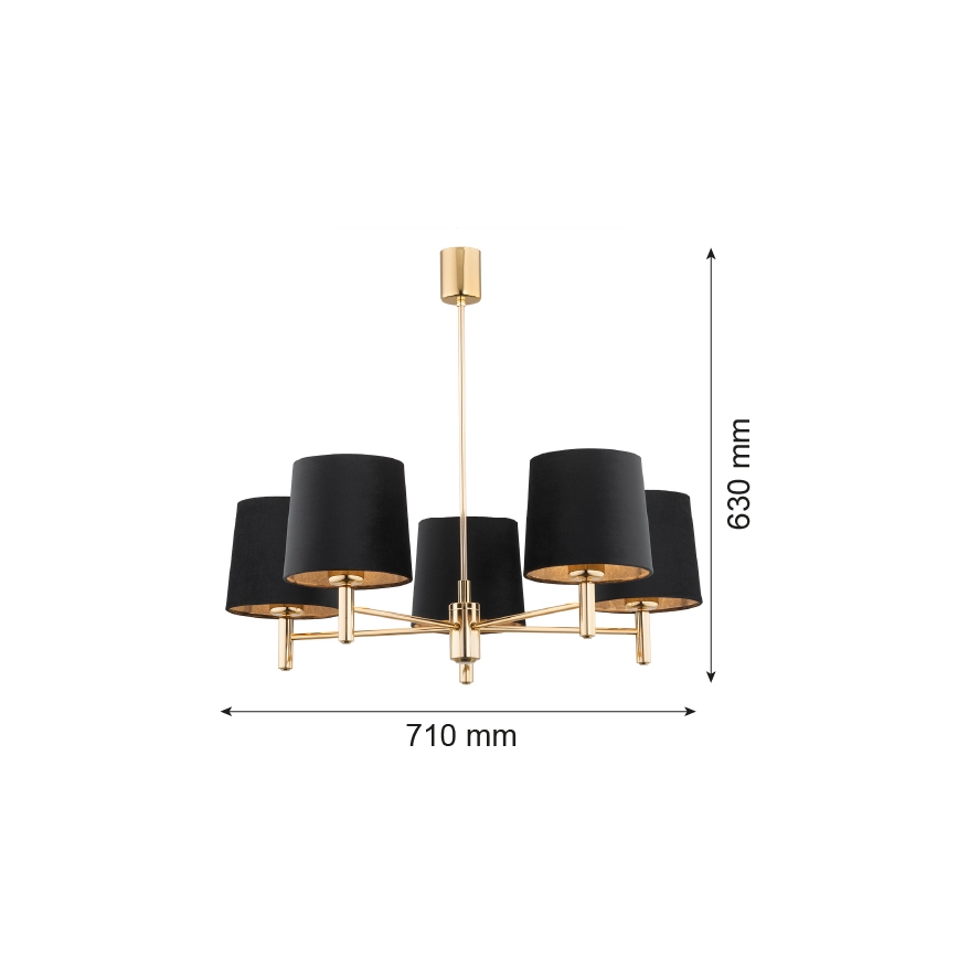 Argon 2107 - Candelabro suspenso PONTE 5xE27/15W/230V latão/preto