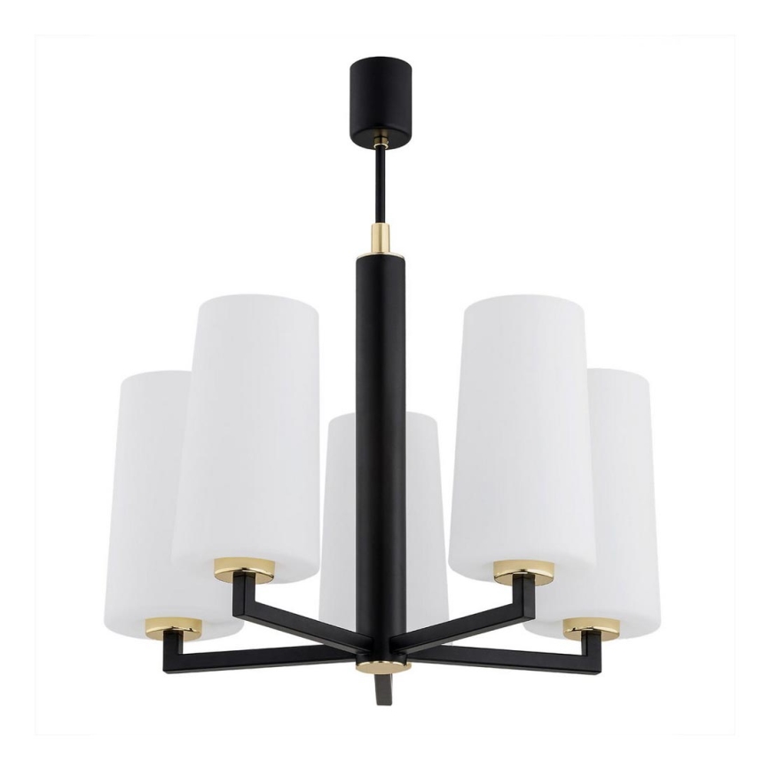Argon 2114 - Candelabro suspenso CAMELOT PLUS 5xE27/15W/230V preto/dourado/branco