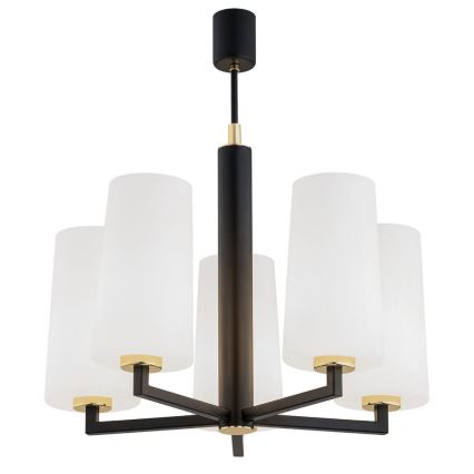 Argon 2114 - Candelabro suspenso CAMELOT PLUS 5xE27/15W/230V preto/dourado/branco