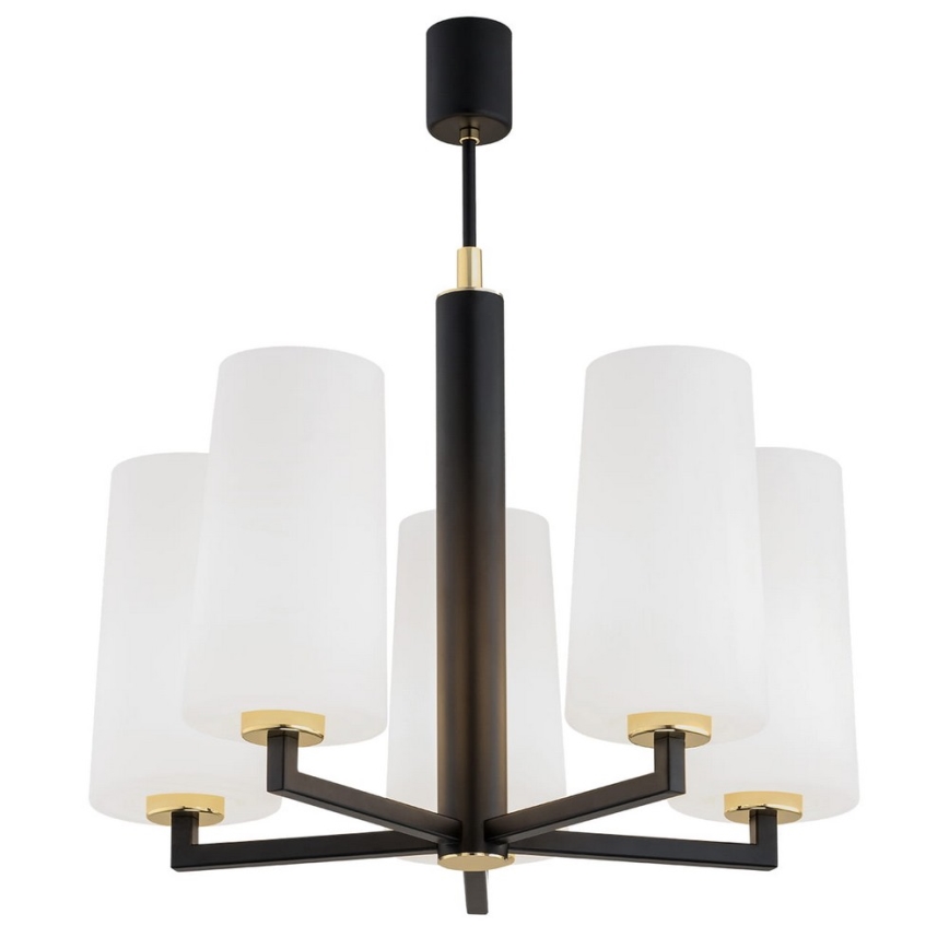 Argon 2114 - Candelabro suspenso CAMELOT PLUS 5xE27/15W/230V preto/dourado/branco