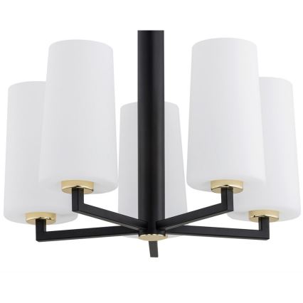Argon 2114 - Candelabro suspenso CAMELOT PLUS 5xE27/15W/230V preto/dourado/branco