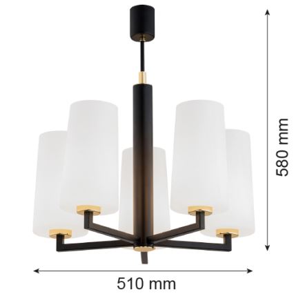 Argon 2114 - Candelabro suspenso CAMELOT PLUS 5xE27/15W/230V preto/dourado/branco
