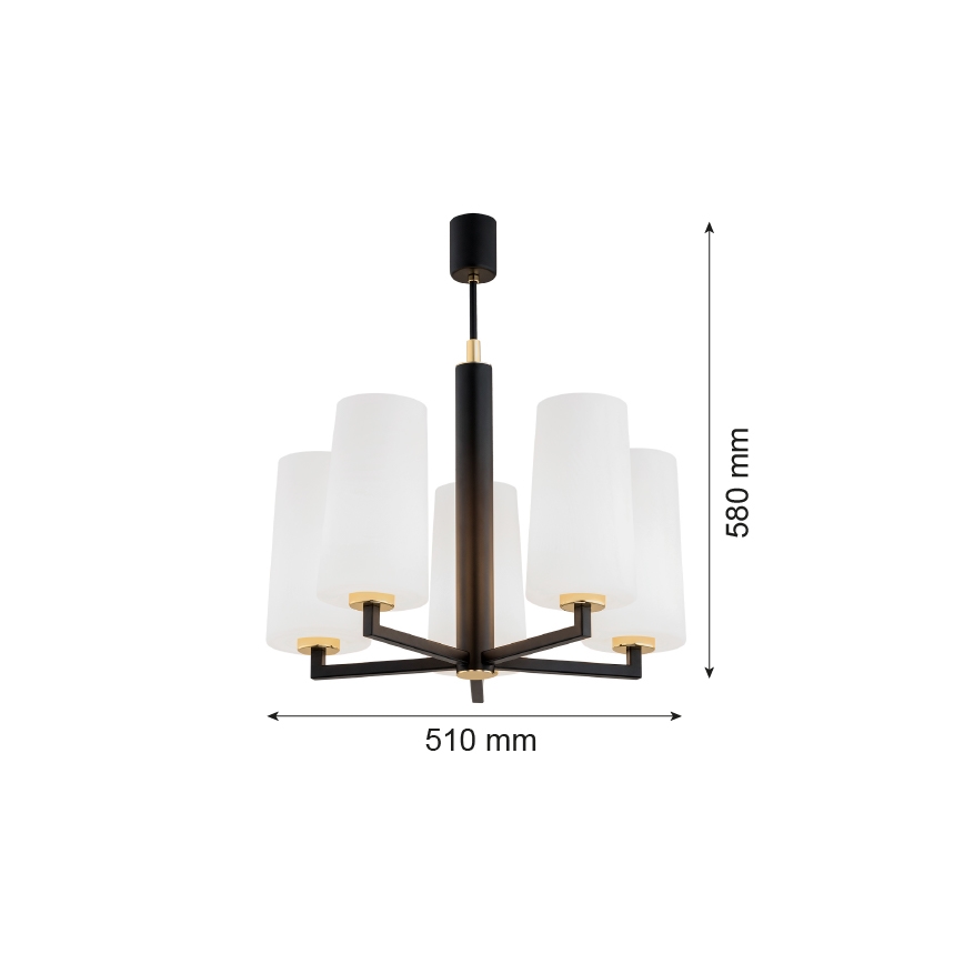 Argon 2114 - Candelabro suspenso CAMELOT PLUS 5xE27/15W/230V preto/dourado/branco
