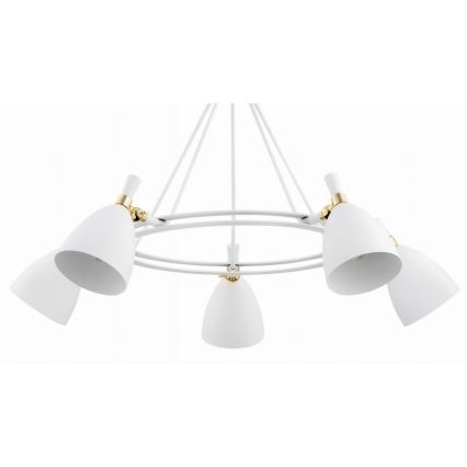 Argon 2117 - Candelabro suspenso CHARLOTTE 5xE27/15W/230V branco/dourado