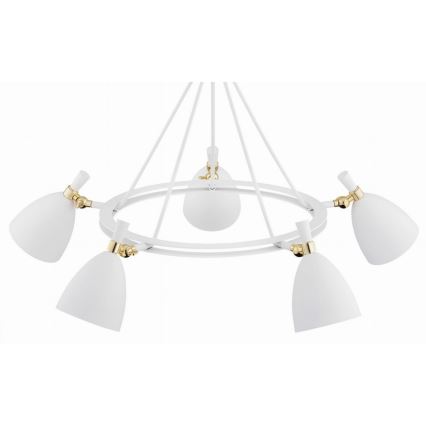 Argon 2117 - Candelabro suspenso CHARLOTTE 5xE27/15W/230V branco/dourado