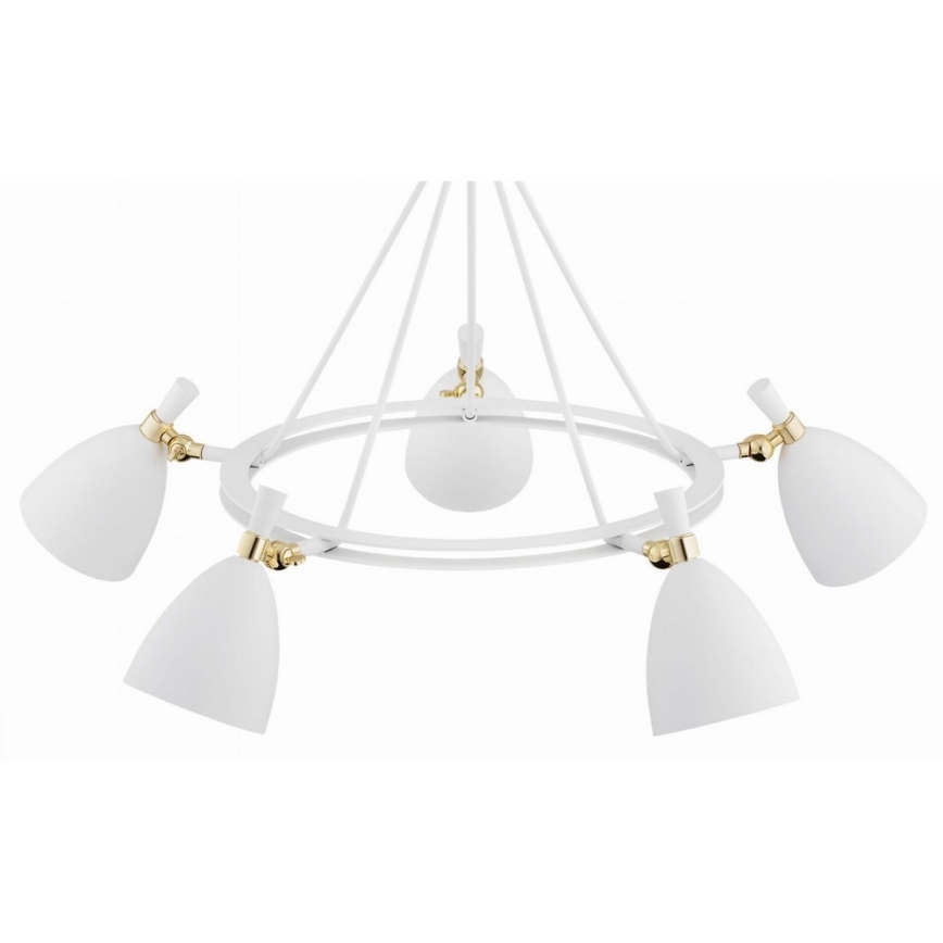 Argon 2117 - Candelabro suspenso CHARLOTTE 5xE27/15W/230V branco/dourado