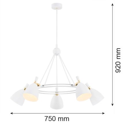 Argon 2117 - Candelabro suspenso CHARLOTTE 5xE27/15W/230V branco/dourado