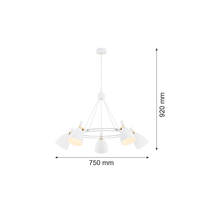 Argon 2117 - Candelabro suspenso CHARLOTTE 5xE27/15W/230V branco/dourado