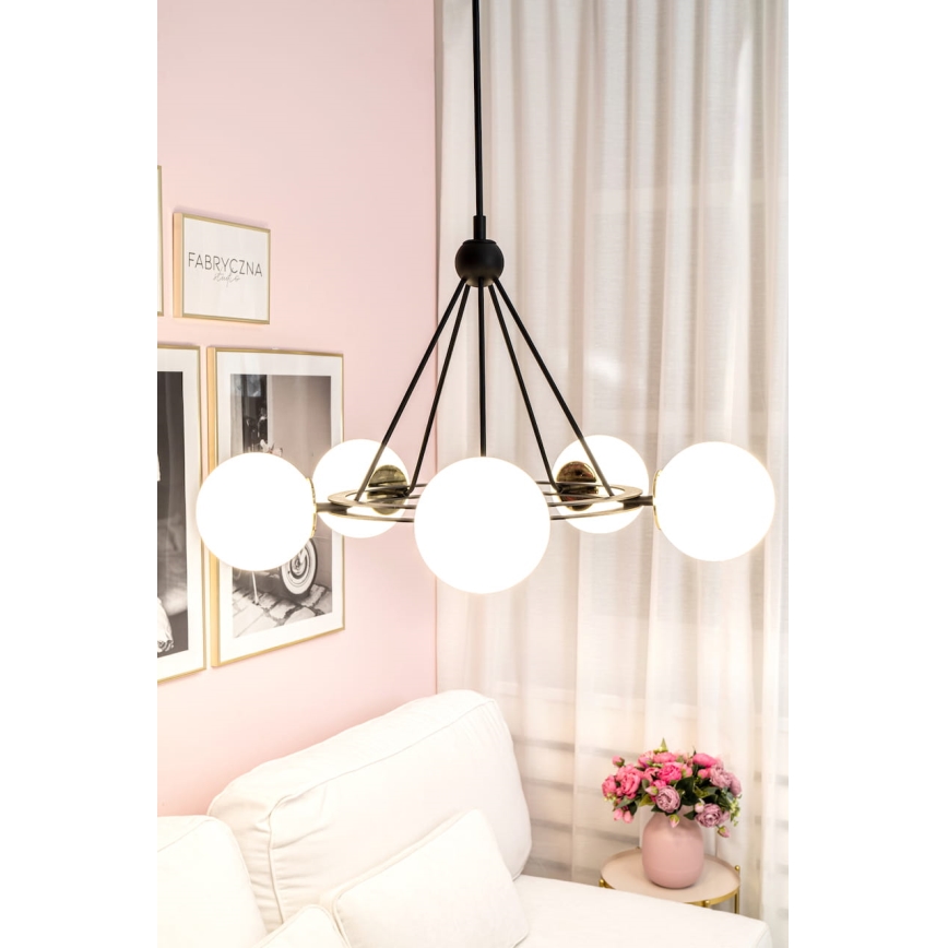 Argon 2119 - Candelabro suspenso AMALFI 5xE27/15W/230V preto/branco