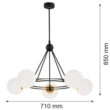 Argon 2119 - Candelabro suspenso AMALFI 5xE27/15W/230V preto/branco