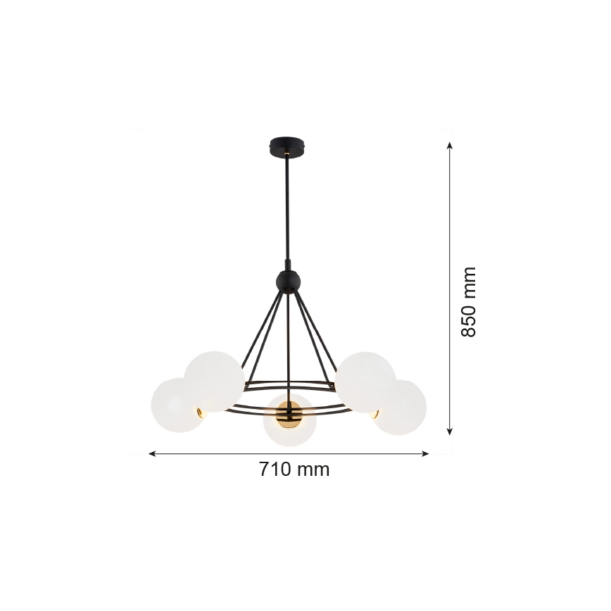 Argon 2119 - Candelabro suspenso AMALFI 5xE27/15W/230V preto/branco
