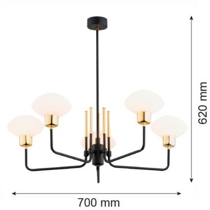 Argon 2128 - Candelabro suspenso RAVELLO 5xE14/15W/230V preto/dourado