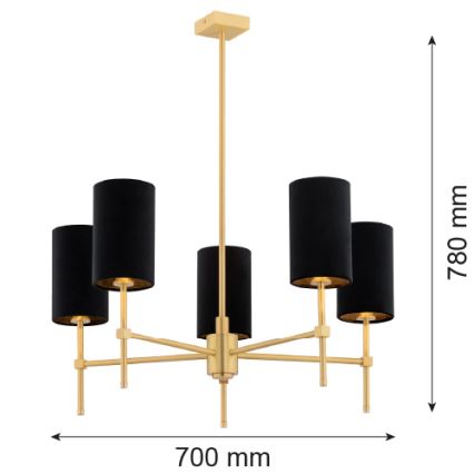 Argon 2135 - Candelabro suspenso ABRUZZO 5xE14/7W/230V latão/preto