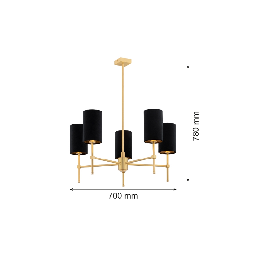 Argon 2135 - Candelabro suspenso ABRUZZO 5xE14/7W/230V latão/preto
