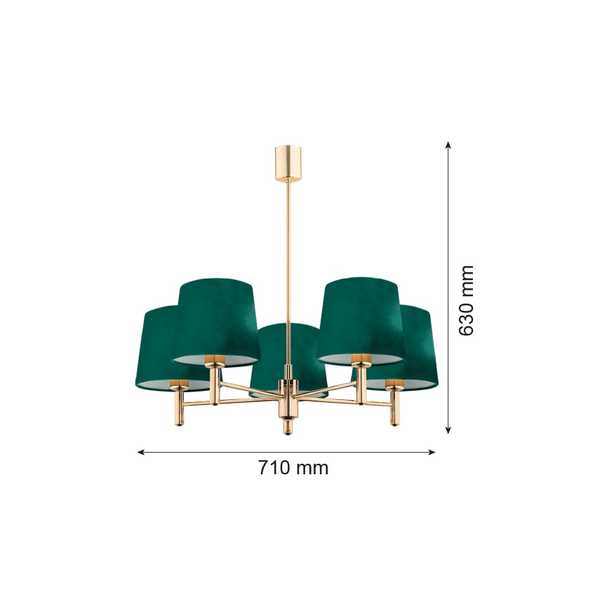 Argon 2145 - Candelabro suspenso PONTE 5xE27/15W/230V verde/latão