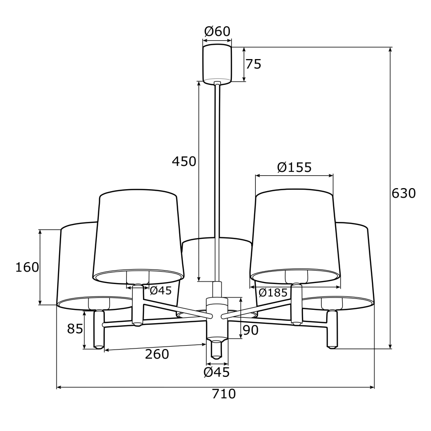 Argon 2145 - Candelabro suspenso PONTE 5xE27/15W/230V verde/latão