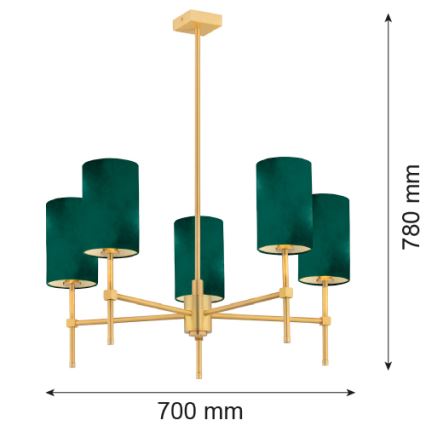 Argon 2147 - Candelabro suspenso ABRUZZO 5xE14/7W/230V latão/verde