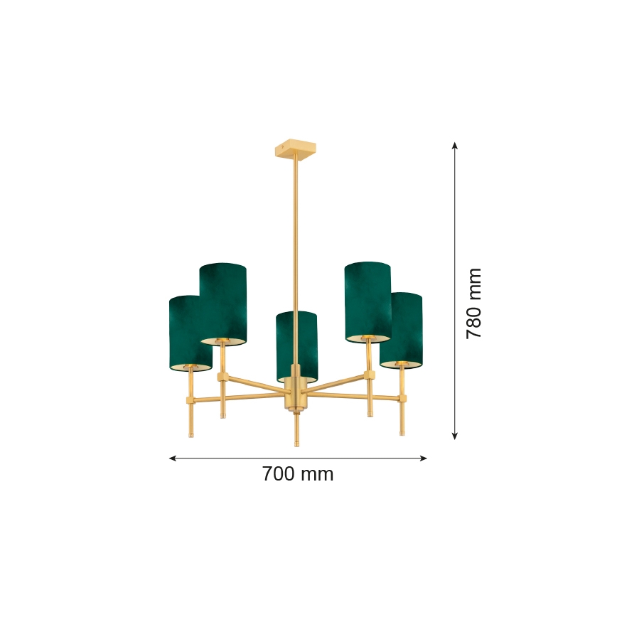 Argon 2147 - Candelabro suspenso ABRUZZO 5xE14/7W/230V latão/verde