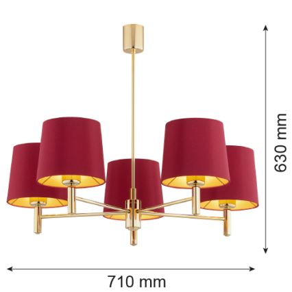 Argon 2169 - Candelabro suspenso PONTE PLUS 5xE27/15W/230V vermelho