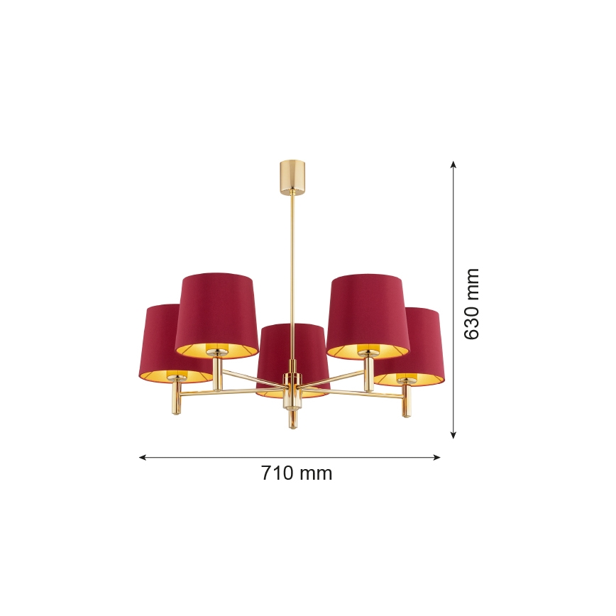 Argon 2169 - Candelabro suspenso PONTE PLUS 5xE27/15W/230V vermelho