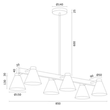 Argon 2551 - Candelabro suspenso AVALONE 6xE27/15W/230V branco/dourado