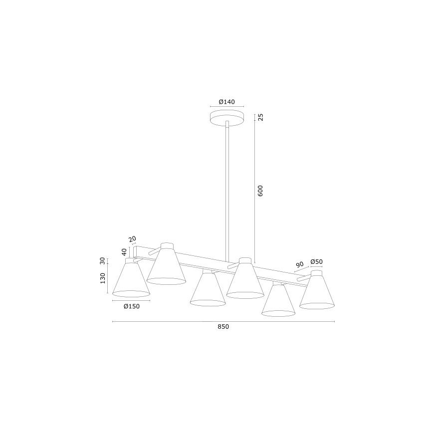 Argon 2552 - Candelabro suspenso AVALONE 6xE27/15W/230V preto/dourado