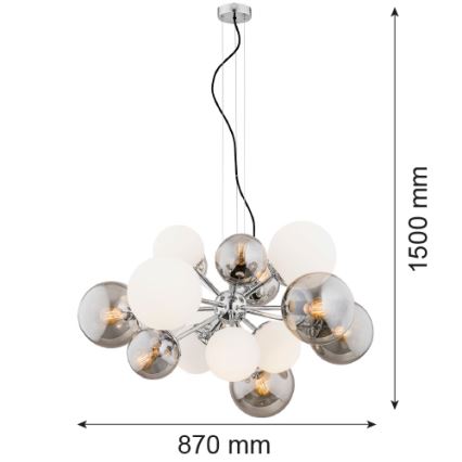 Argon 5020 - Candelabro suspenso SATELITE 15xE27/15W/230V cromado brilhante/branco