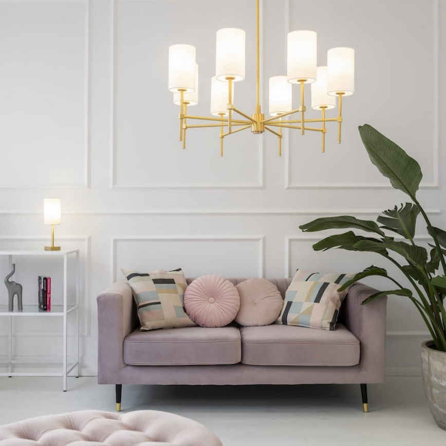 Argon 5051 - Candelabro suspenso ABRUZZO 8xE14/15W/230V latão/branco