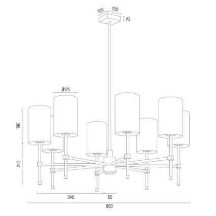 Argon 5051 - Candelabro suspenso ABRUZZO 8xE14/15W/230V latão/branco