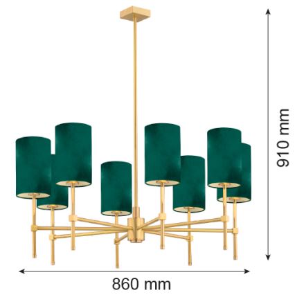 Argon 5055 - Candelabro suspenso ABRUZZO 8xE14/7W/230V latão/verde