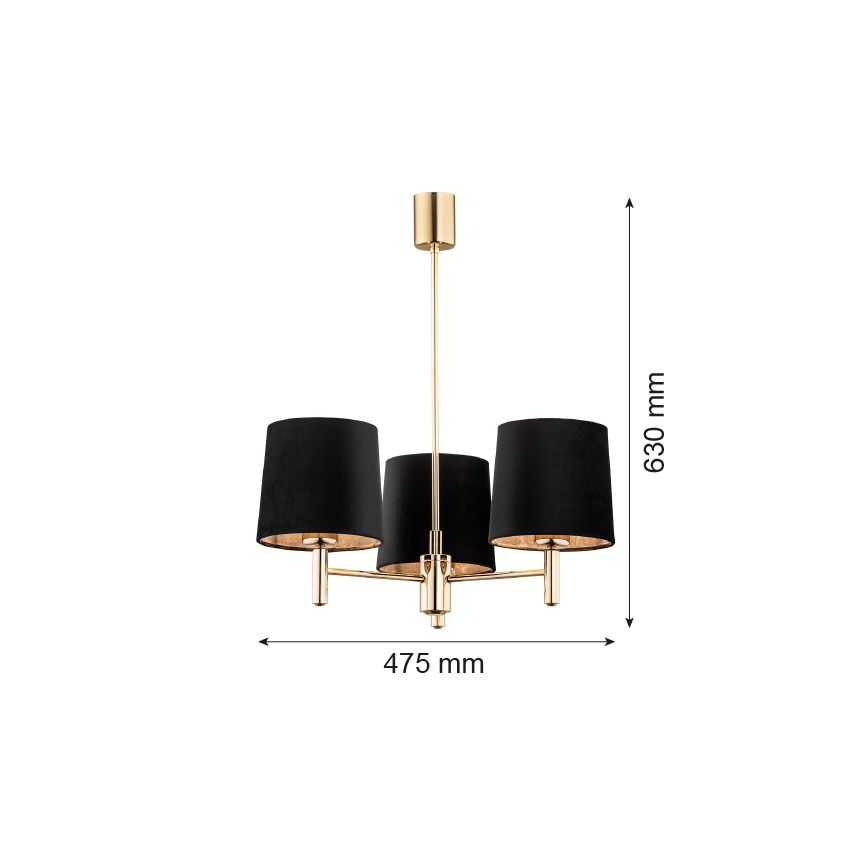 Argon 6111 - Candelabro suspenso PONTE 3xE27/15W/230V preto