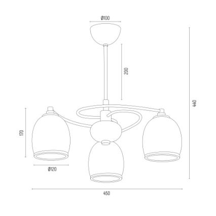 Argon 6144 - Candelabro suspenso AVILA PLUS 3xE27/15W/230V preto/dourado/branco