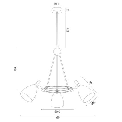 Argon 6149 - Candelabro suspenso CHARLOTTE 3xE27/15W/230V preto/dourado