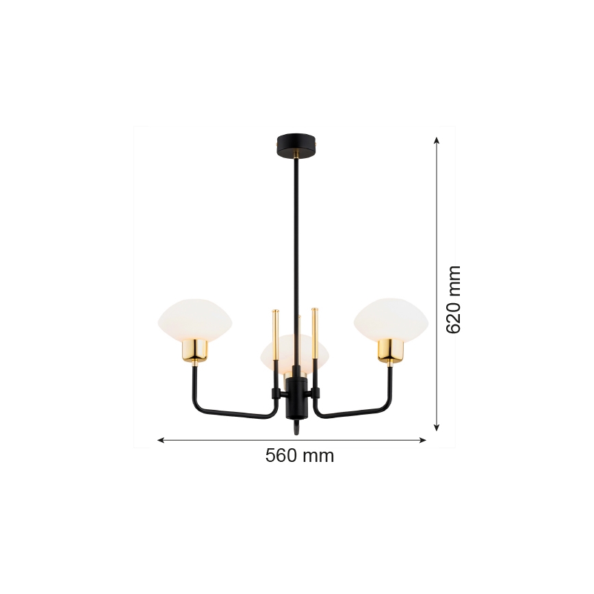 Argon 6166 - Candelabro suspenso RAVELLO 3xE14/15W/230V preto/dourado