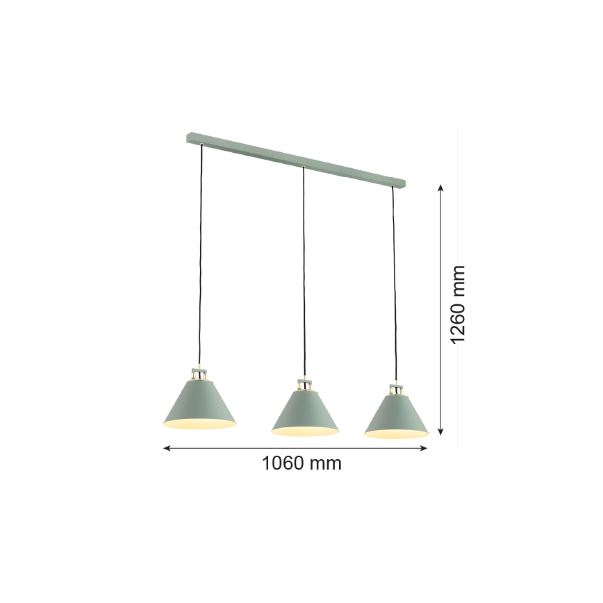 Argon 6177 - Candelabro suspenso ORTE 3xE27/15W/230V verde