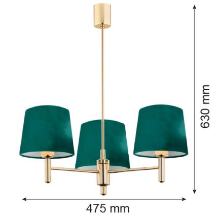 Argon 6192 - Candelabro suspenso PONTE 3xE27/15W/230V verde/latão