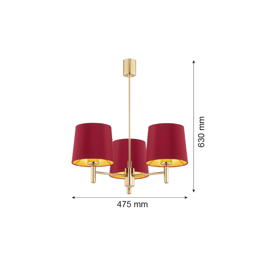 Argon 6266 - Candelabro suspenso PONTE PLUS 3xE27/15W/230V vermelho