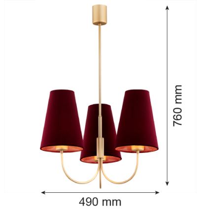 Argon 6270 - Candelabro suspenso SAFIANO 3xE27/15W/230V borgonha